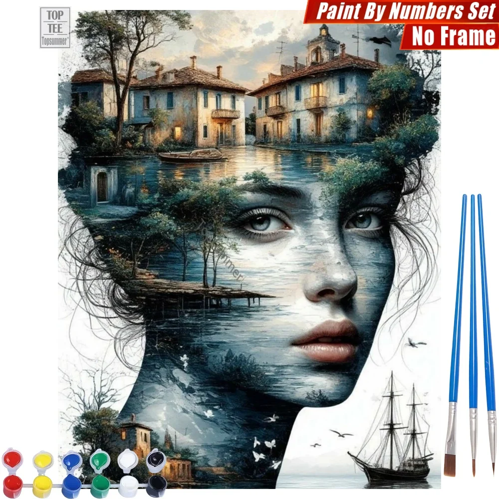 

Woman profile landscape Paints By Number Set - Inner world fusion Wall Art Home Decor Mother'S Day Gift For Mom