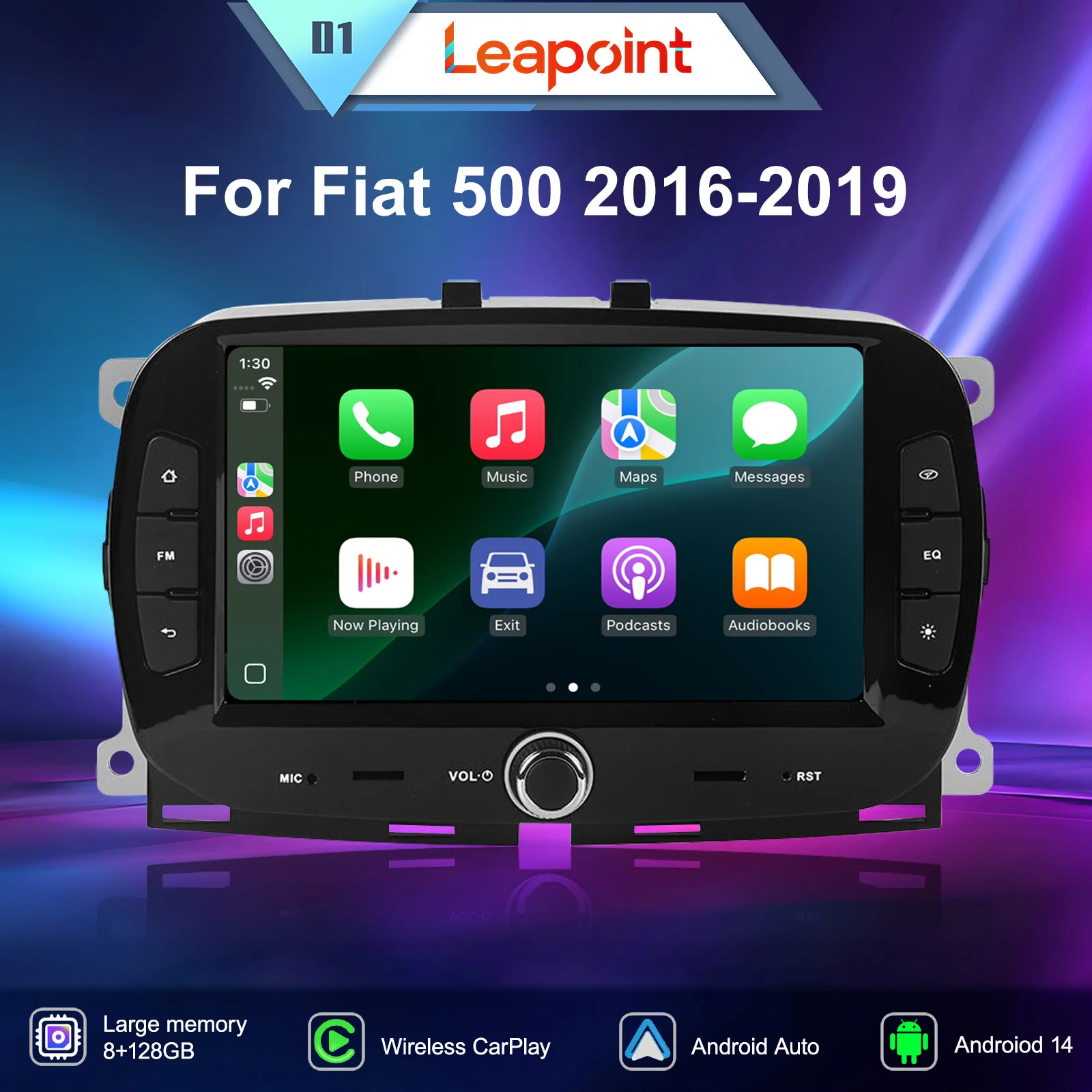 

Leapoint Wireless Car Carplay For Fiat 500 2016-2019 Android 14 Car Radio 10 inch Screen Multimedia Player GPS Navigation 2Din
