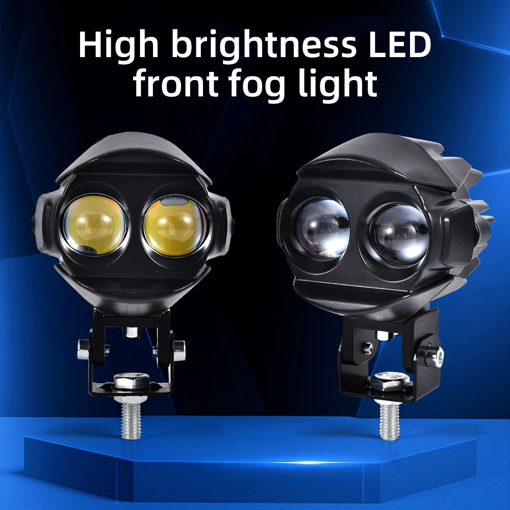 Pair 180W Motorcycle Headlight Fog Lights Led Auxiliary Driving Light Spotlight Headlamp Dual Color Flasher Farol Moto Fog Lamp