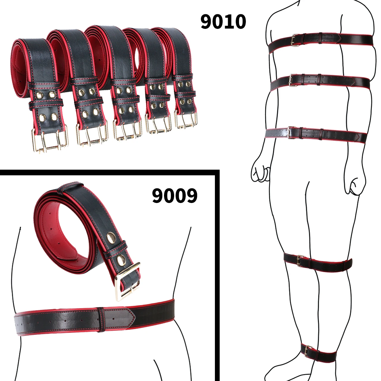 FRRK مثلي الجنس نمط بو الجلود المشتعلة الفارس الأسود 1 قطعة BDSM حزام الخصر المثيرة ، 5 قطع مجموعة الجسم عبودية الذكور العفة الأشرطة جهاز #2