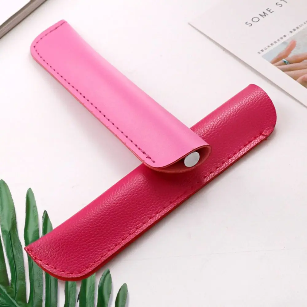 PU Leather Pen Pouch One Pen Protective Holder Solid Color Lightweight Stationery Pen Bag Office School Supplies