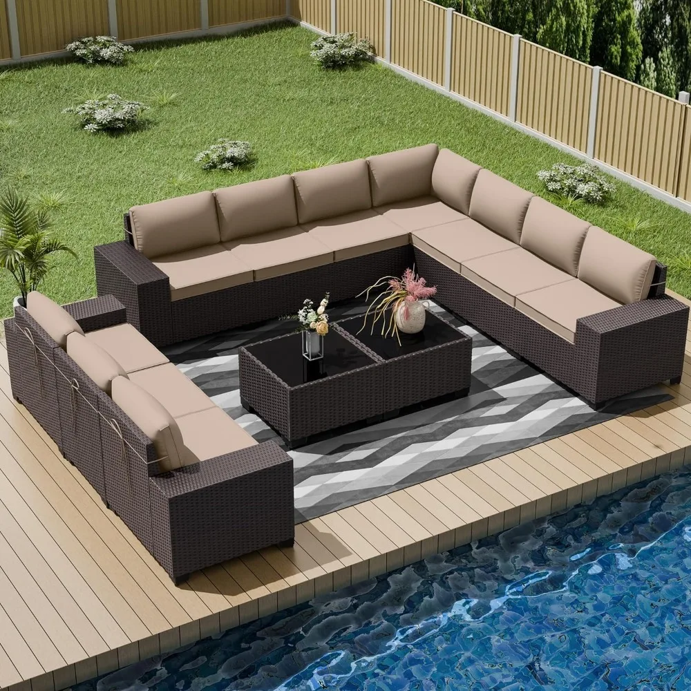 

12 PCS Outdoor Patio Furniture Set,Outdoor Sectional Furniture All Weather PE Rattan Wicker Patio Conversation Set