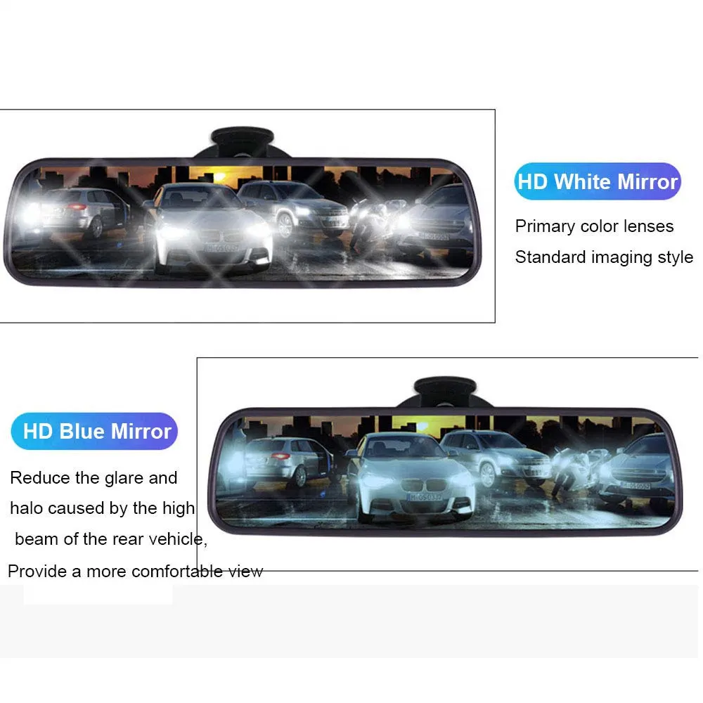 Wide-angle Anti-glare Blue Rearview Mirror Universal 360° Rotates Adjustable Suction Cup Interior Rear View Mirror Car