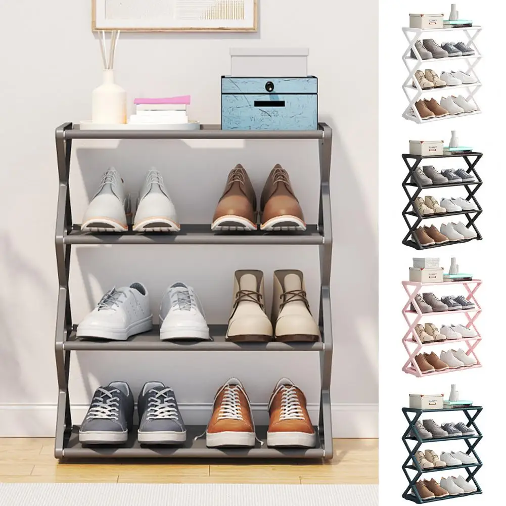 4 Tiers Plastic Shoe Storage Rack Detachable Structure Closet Entryway Shoe Shelf Bedroom Organizer Free Standing Shoe Holder