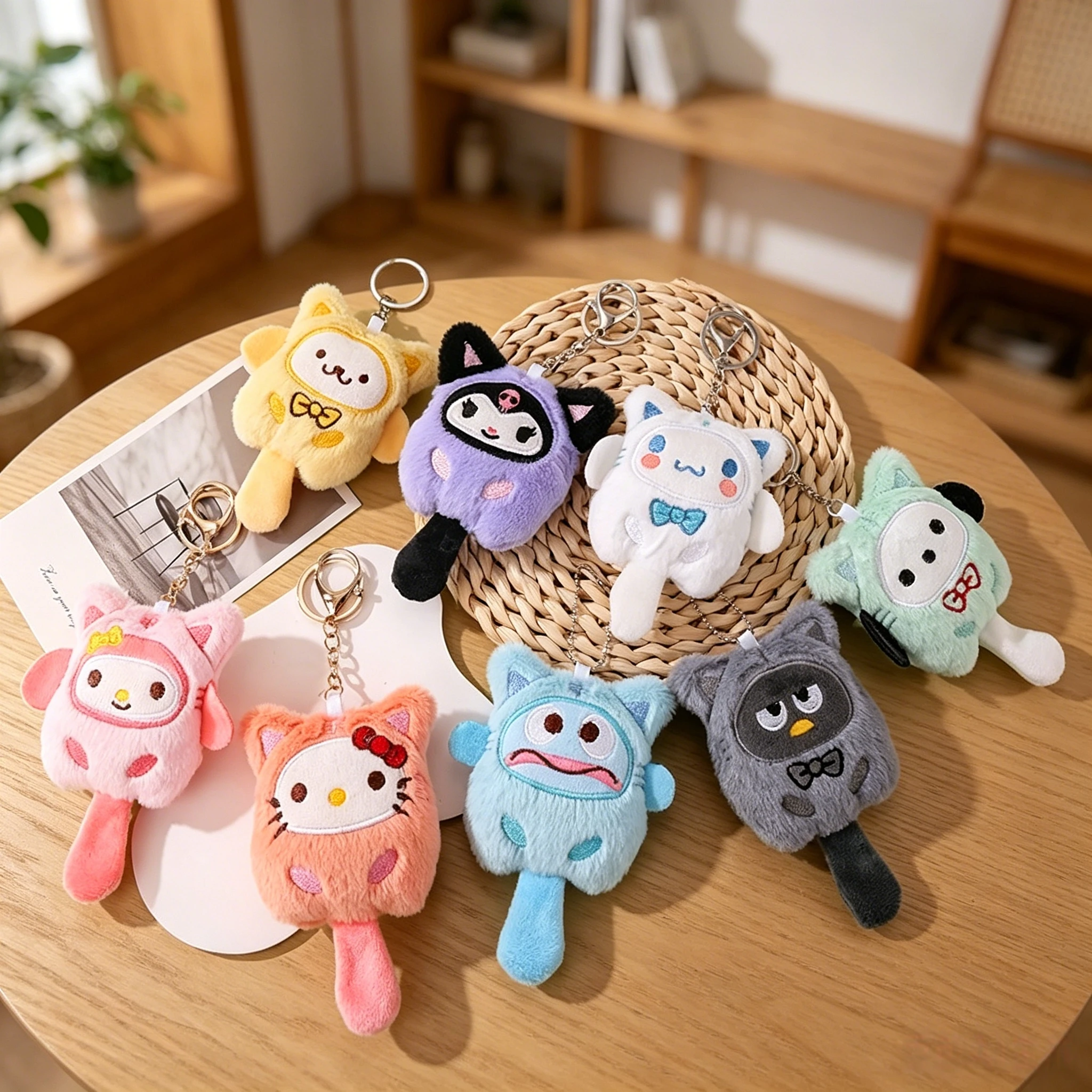 SANRIO Plush Keychain Hello Kitty MyMelody Kuromi Cinnamoroll Cartoon Animal Stuffed School Bag Pendant Backpack Decoration Doll view 5