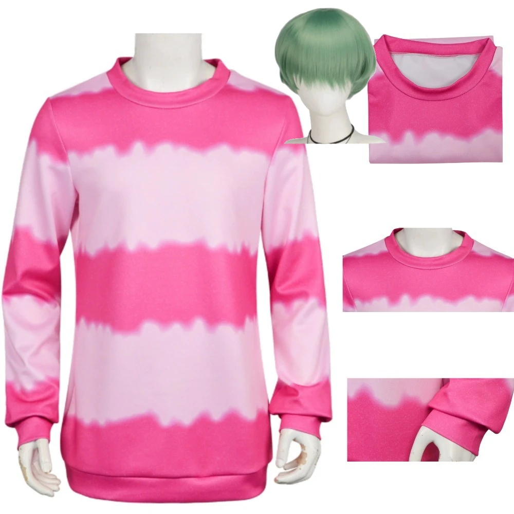 

Anime Movie K-pop Saja Boys Baby Cosplay Costume Wig Halloween Party Pink Stripes Round Neck Long Sleeve Hoodless Sweatshirt