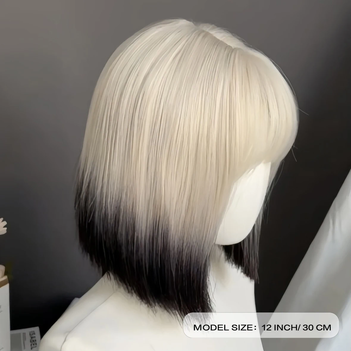 Cute Short Wig, Wig With Bangs, Woman Synthetic Wig Ombre Short Bob,Light Blonde Black Ombre Straight Bob Hair Wig,Gifts for Her image 4