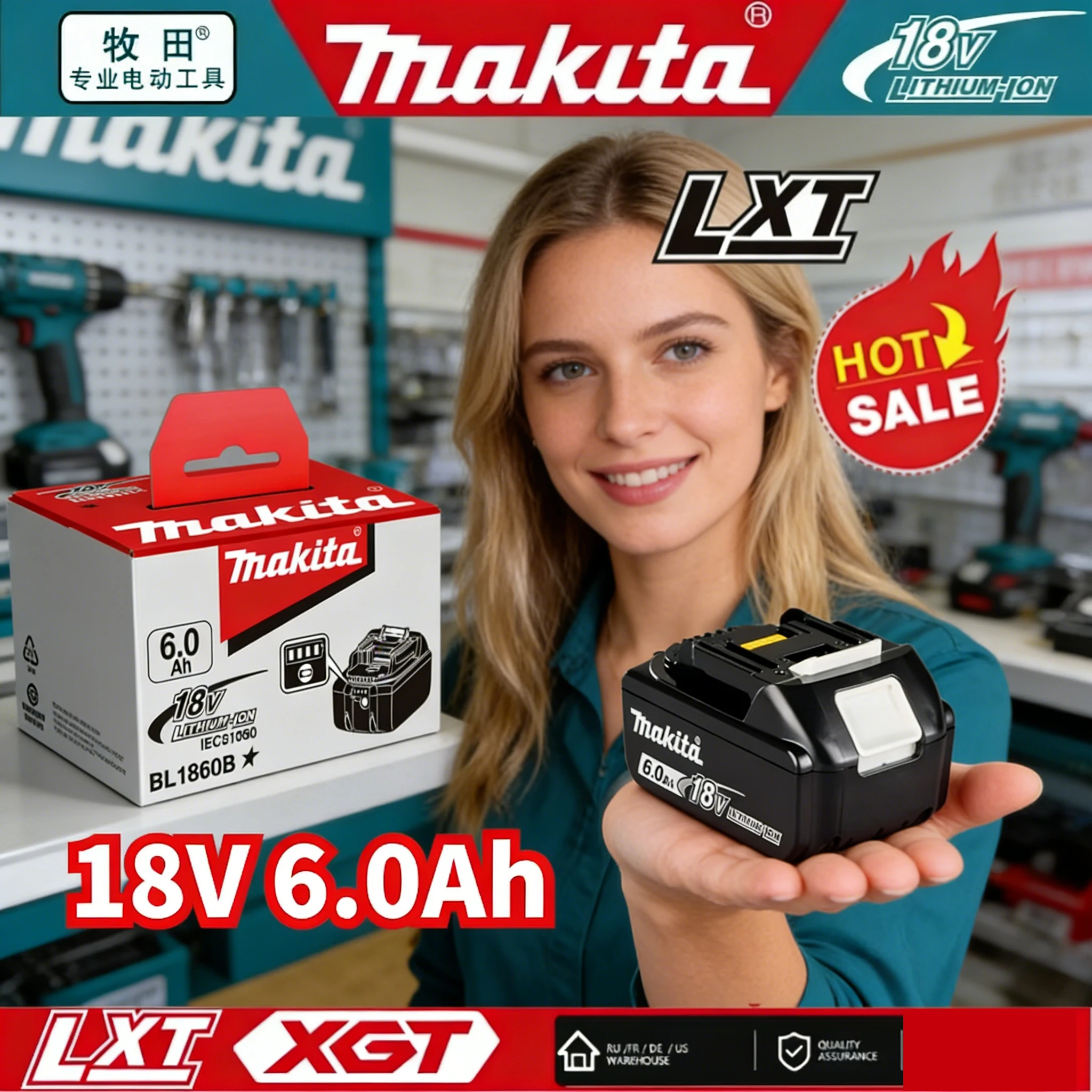 Makita 18V 6.0Ah LXT Battery BL1860B Rechargeable Lithium Ion Battery for Makita 18V Cordless Drill Impact Wrench