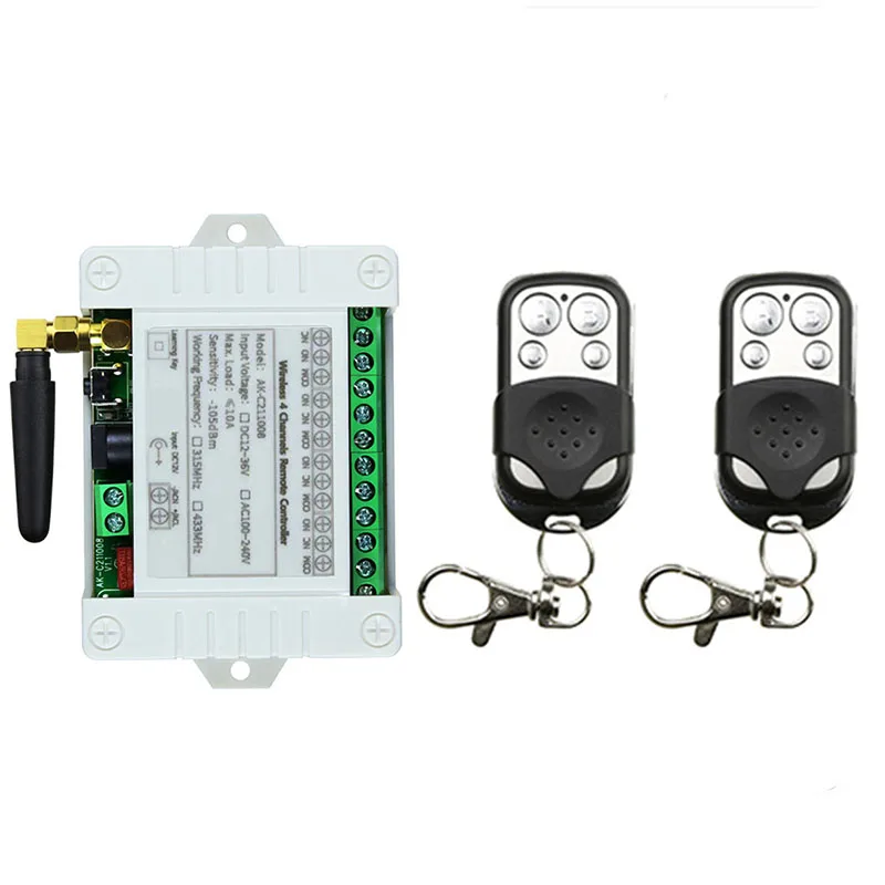 

Smart Multiple DC 12V 24V 36V 433MHz 4-канальный беспроводной 10A реле RF пульт дистанционного управления приемник + 4-канальный металлический передатчик