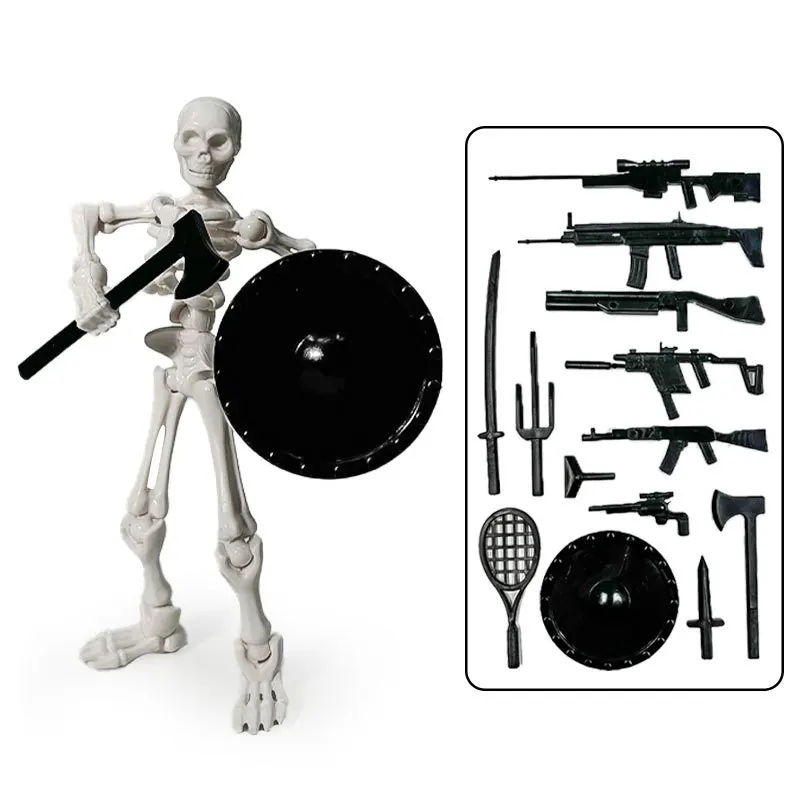 

Halloween Skeleton Lucky 13 Action Figure Accessories, Multi-Joint Movable Skeleton Figure with Weapoons Decorative Display Toy