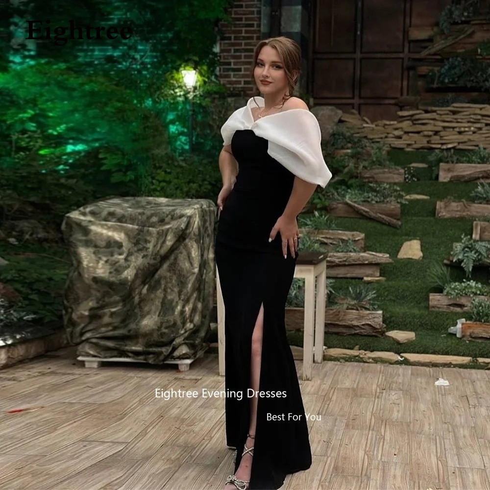 Eightree Vintage Black Mermaid Evening Dresses High Slit Satin Off The Shoulder Long Vestidos De Noche فساتين السهرة 2023