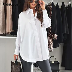 White Shirt Woman Fashion Turn Down Collar Blouses For Women Fashion 2024 Ladies Shirt Long Sleeve Oversized Shirt