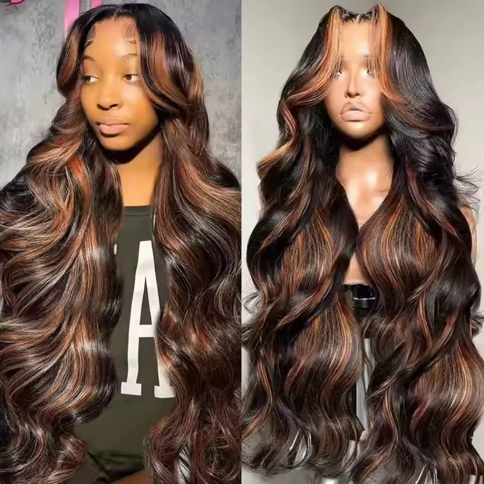 

fb 30 highlight body wave 46 long inches e 13x6 HD transparent font lace wig fb 30 body wave 200 density human hair for women