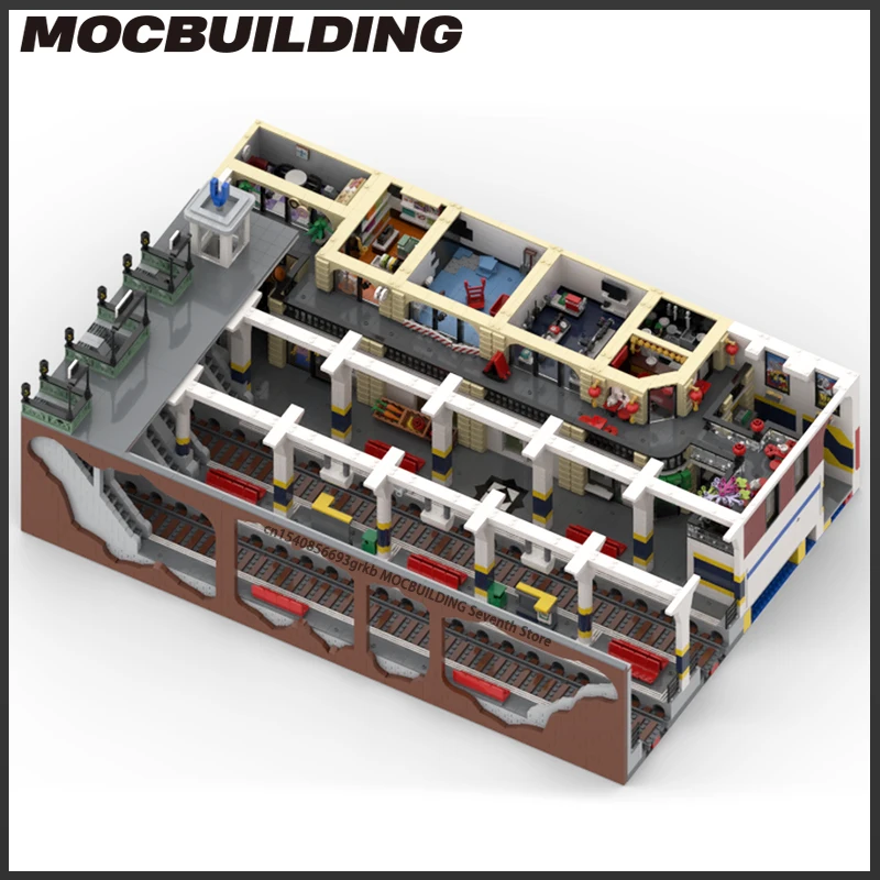 Modular Subway Station and Little Mall MOC Building Block Underground SStreet View Model DIY Assembly Bricks Display Toys Gifts