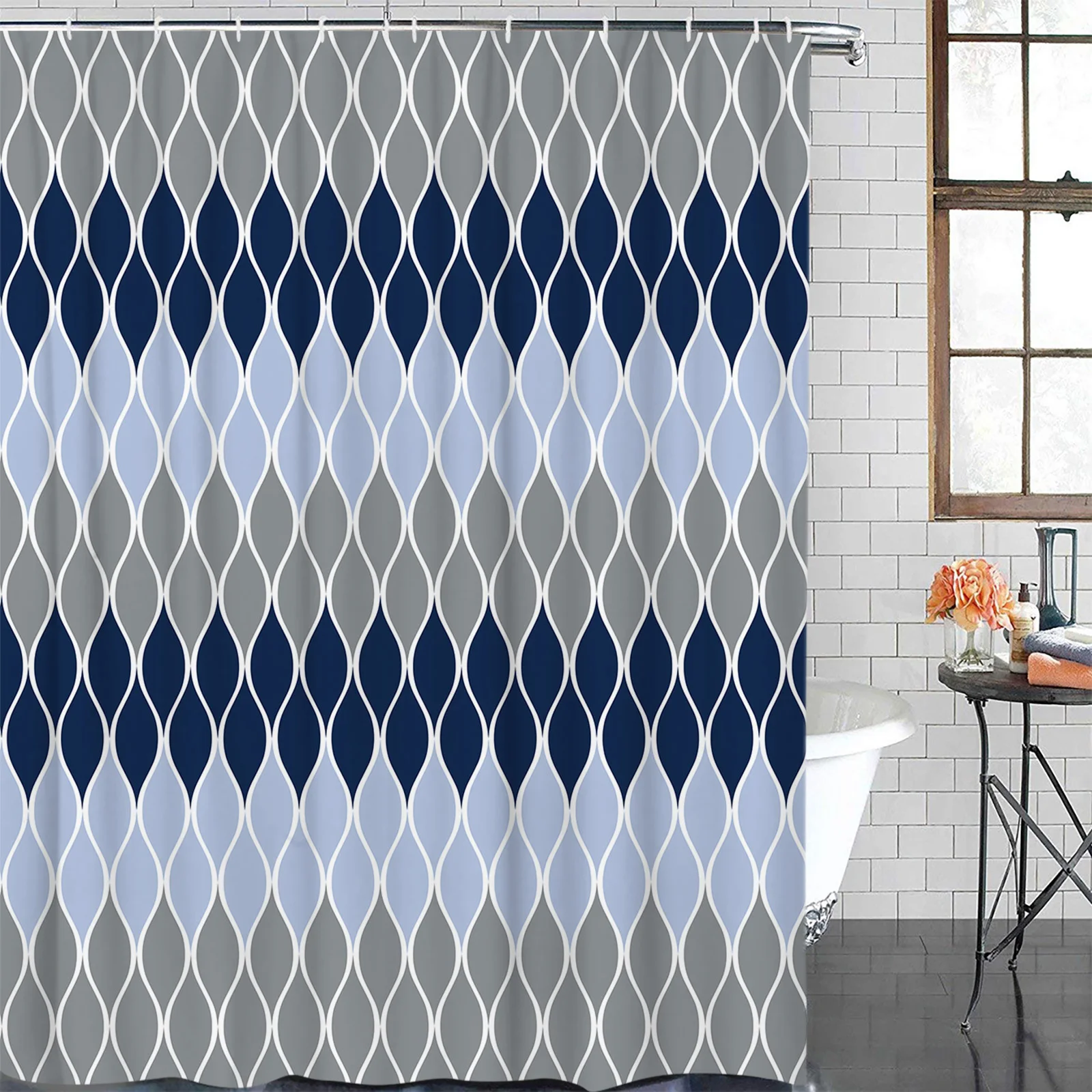 Geometric Blue Grey Medieval Waterproof Bathroom Decoration Shower Curtain Printed Bathtub Curtains Bathroom Accessories