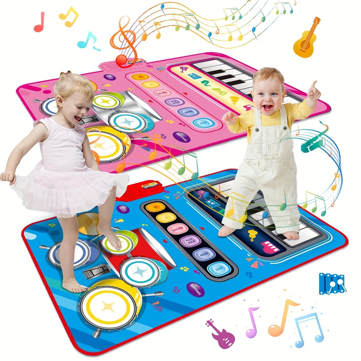 

2 In 1 Piano Mat For Kids-Music Sensory Play Piano Keyboard & Jazz Drum Music Touch Play Carpet For Instrument Education Gift