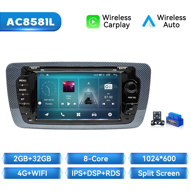 XONRICH Draadloze CarPlay voor Apple Android Auto Autoradio voor Seat Ibiza 6j 2009 2010-2013 GPS Multimedia Stereo touchscreen
