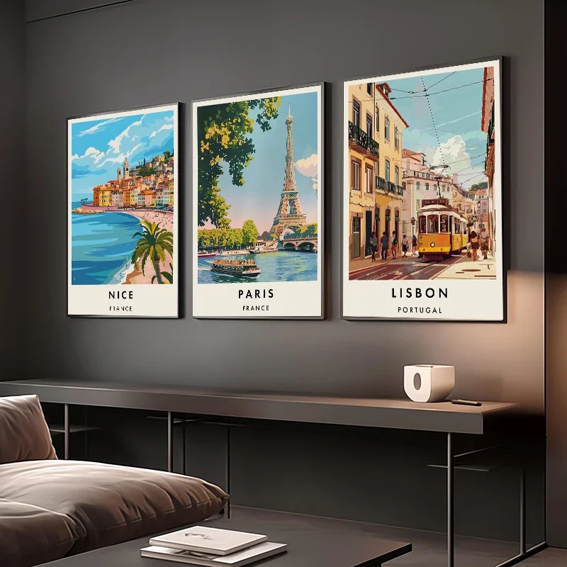 Europe Tourist City Rome Italy France Lisbon Norway Istanbul  Art Poster Canvas Paintings Print Wall Art Pictures Home Decor