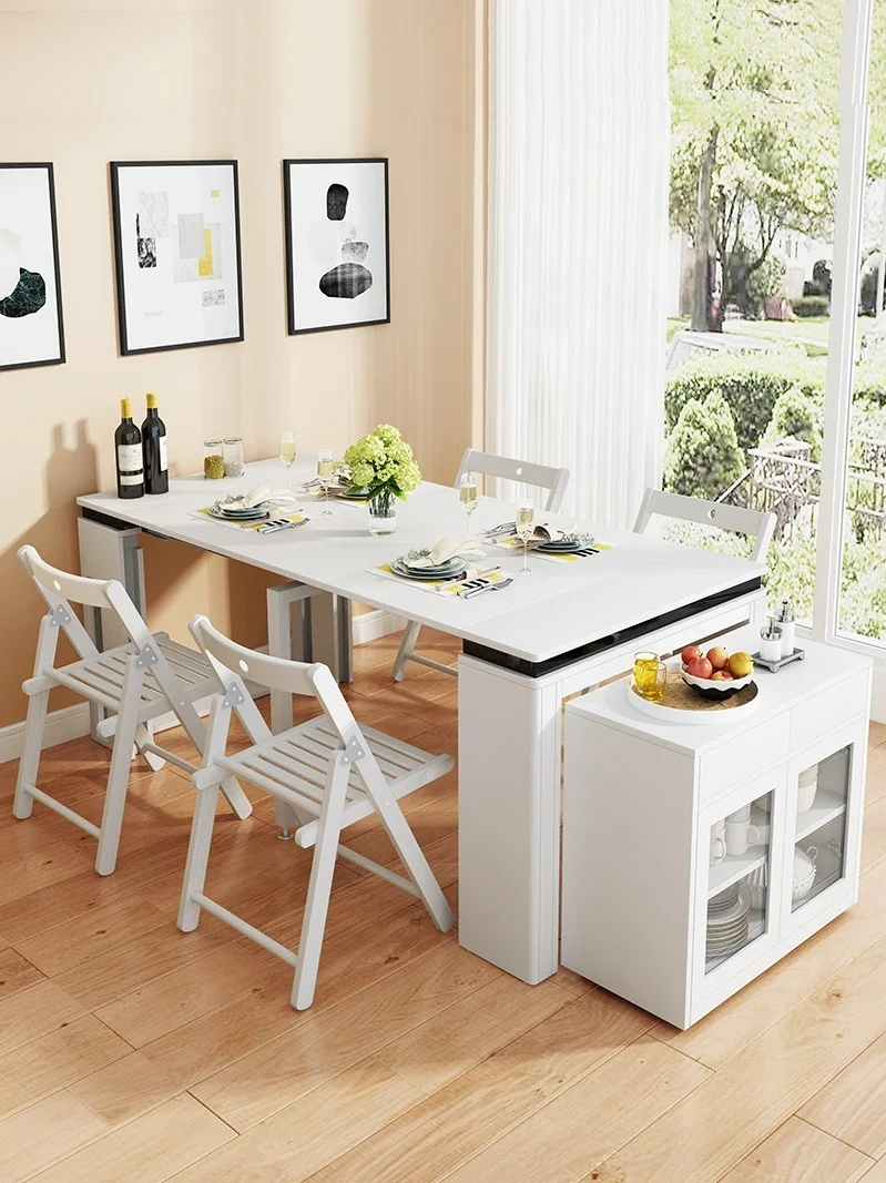 Retractable foldable dining table, sideboard, dual purpose small unit dining table, wine cabinet