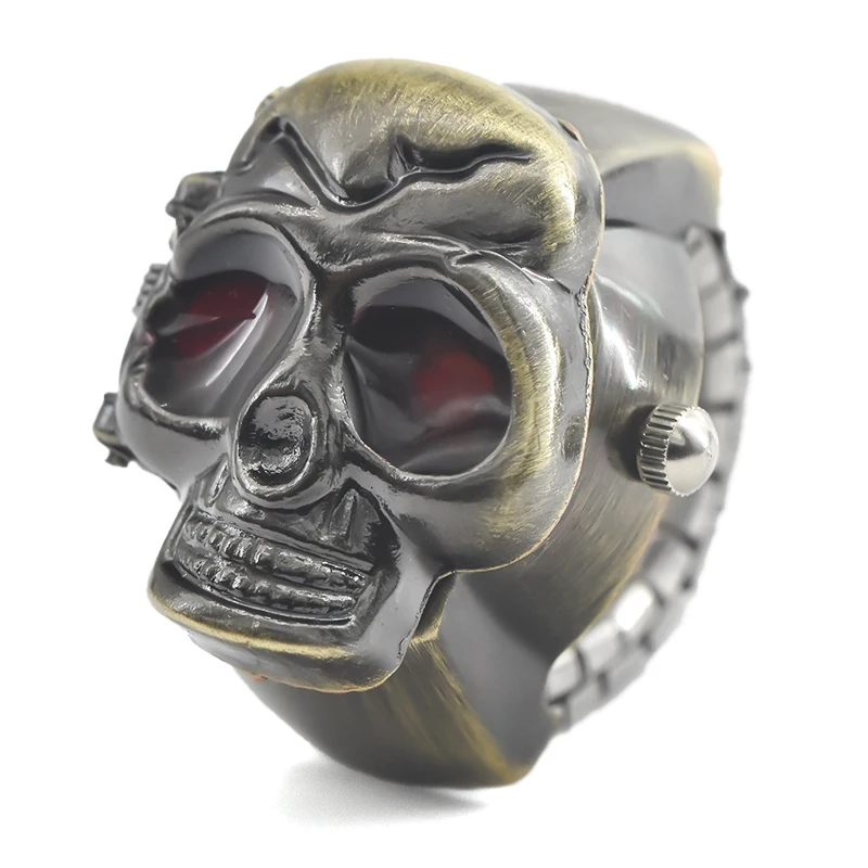 Creative Skull Selling Personality Quartz Ring Watch Alloy Circular Dial Unisex Christmas Gift Fun Watch