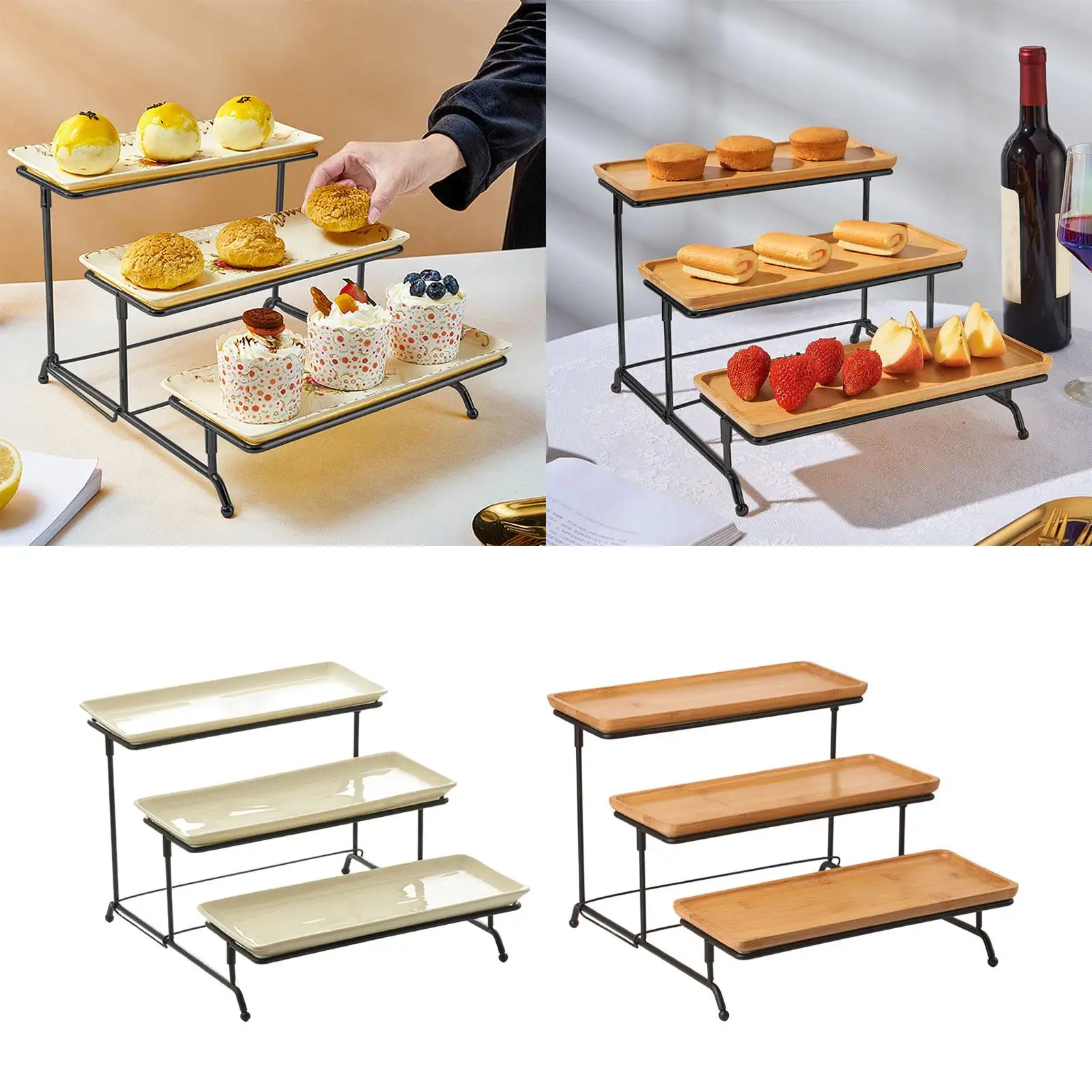 Set of 3 Rectangular Serving Plate Stands for Snacks, Cupcakes, Macarons