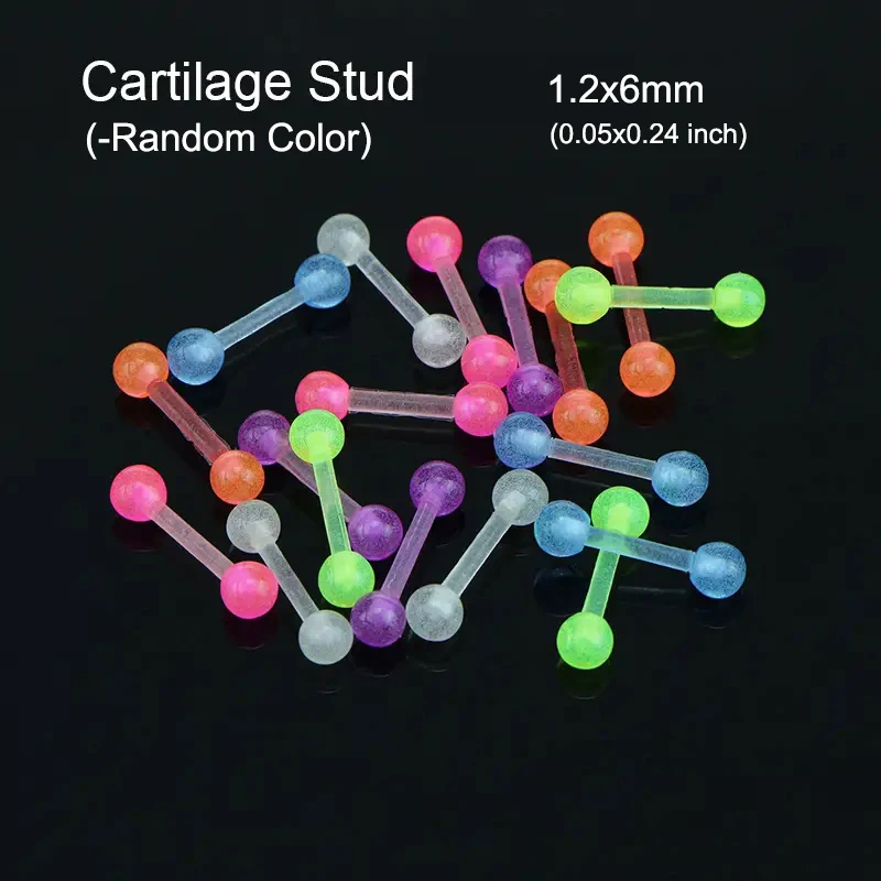 10/60pcs Glow In Dark Flexible Tongue Belly Lip Eyebrow Septum Ear Cartilage Daith Helix Piercing Earrings Punk Body Jewelry