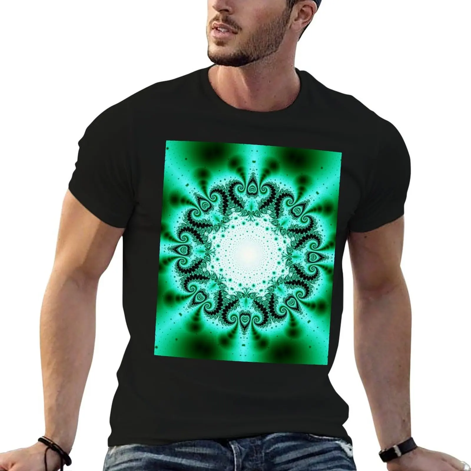 Green and Black Fractal Kaleidoscope T-Shirt affliction shirts for a boy customs quick-drying mens graphic t-shirts big and tall