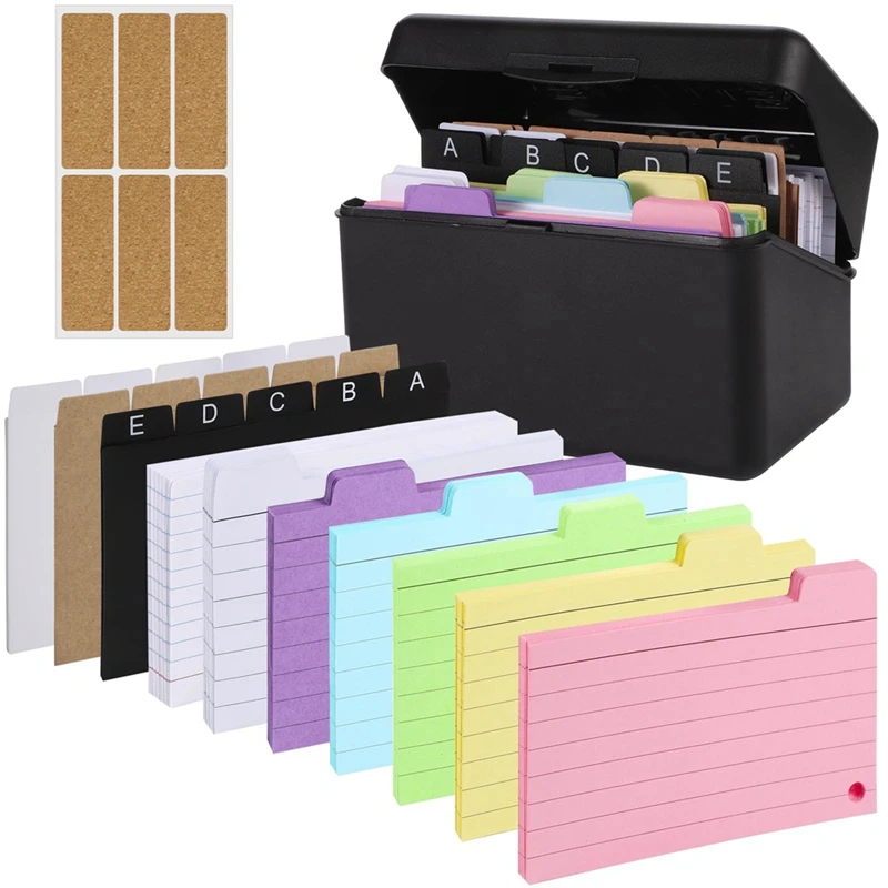 

Index Card Holder Set,Index Box With 230 Assorted Flashcards, Colourful Lined, 6 Rings And Stickers Perfect For School