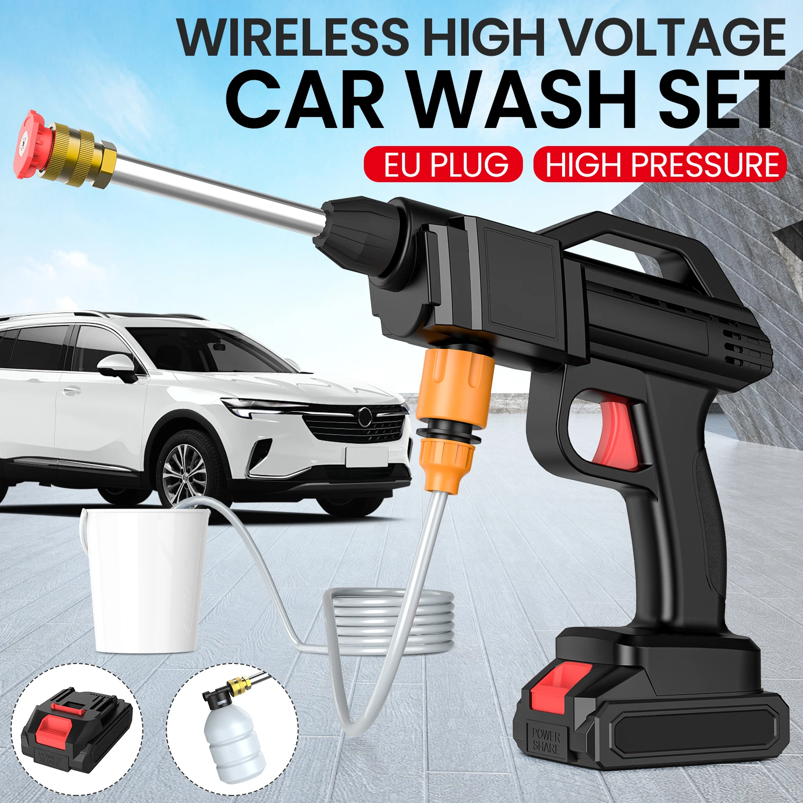 600W 30BAR Kabelloser Hochdruckreiniger Garten-Sprühpistole Wasch-Wasserreinigungsmaschine für Makita 18V Akku – Detail 1