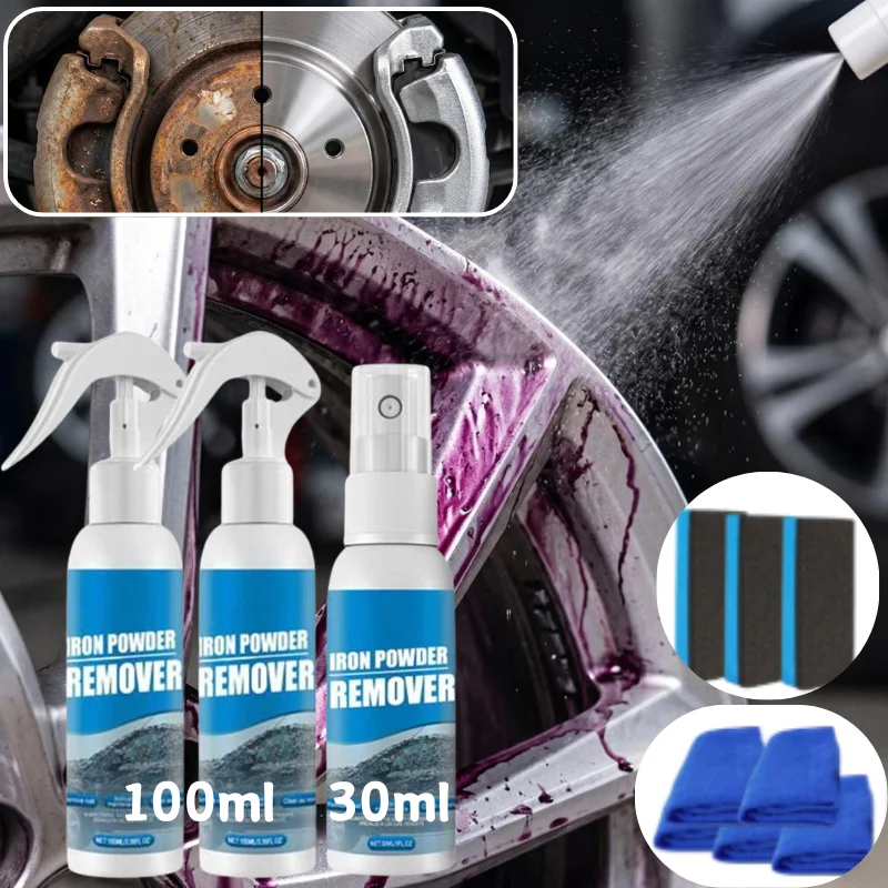 30/100ML Car Iron Powder Remover Spray Fast Acting Effective Auto Paint Wheel Rust Spot Cleaner Metal Surface Care Liquid