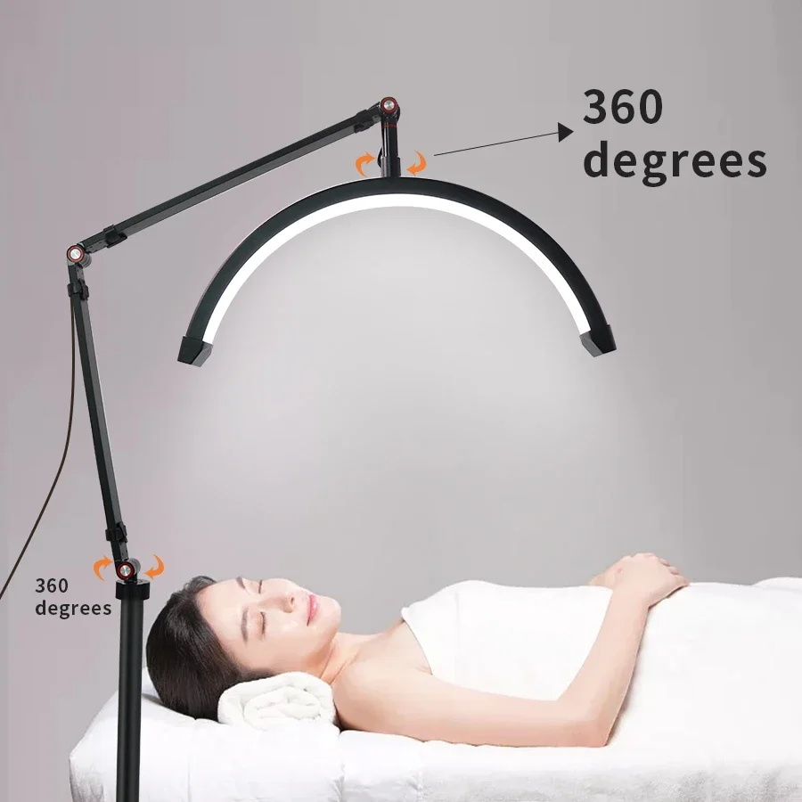 16INCH LED Half Moon Beauty Light 20W Floor Standing Retractable LED Eyelash Light for Facials Skincare lashes Tattoo Filming