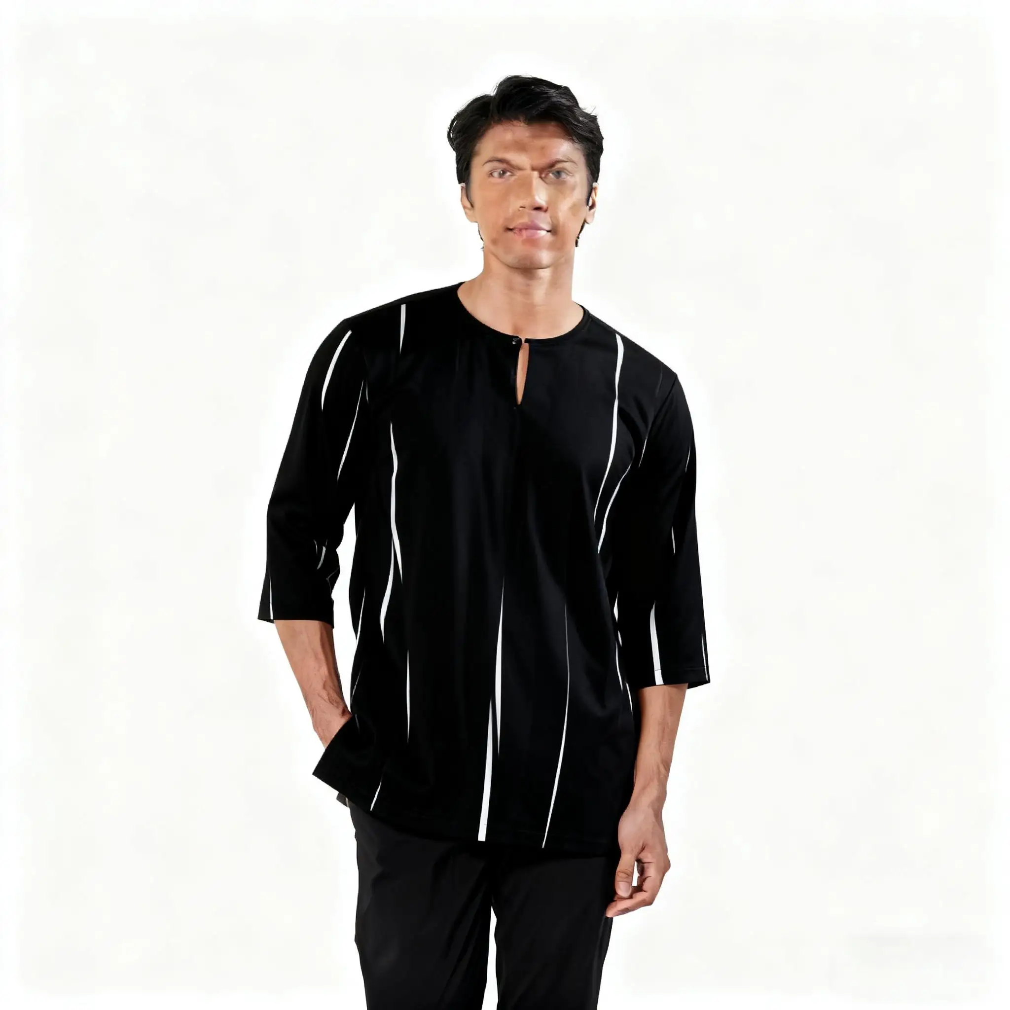 عباية عربية إسلامية فاخرة غير رسمية على الطراز الوطني مطبوعة عرقية وياقة واقفة للشباب بأكمام قصيرة تي شيرت إسلامي Camisa Arabe #5