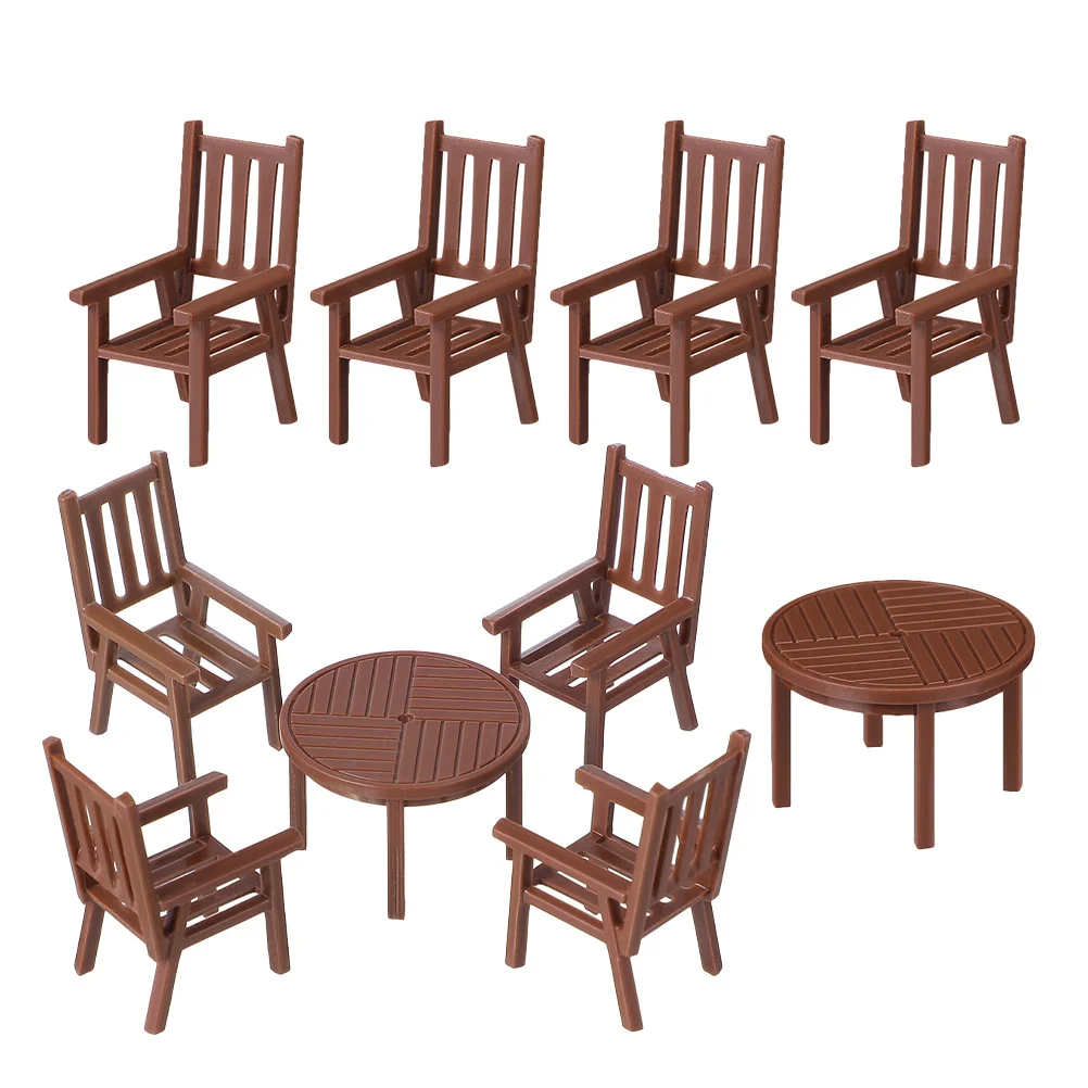 ชุดโต๊ะเก้าอี้จิ๋ว 2 ชุด เฟอร์นิเจอร์บ้านตุ๊กตาเหมือนจริง ทำจากพลาสติกทนทาน สีน้ำตาล สำหรับตกแต่งภูมิทัศน์ขนาดเล็ก งานประดิษฐ์ไดโอรามา