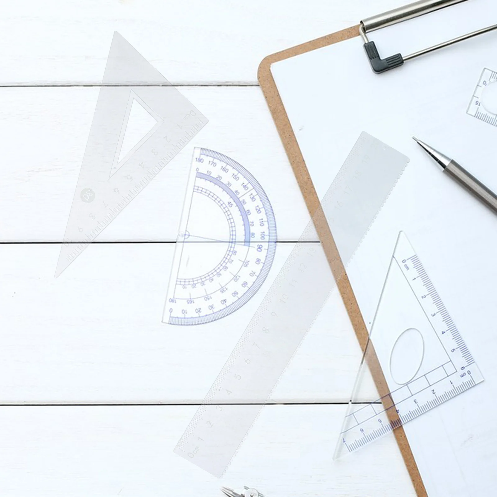 1 مجموعة من البلاستيك الشفاف مثلث حاكم المنقلة الهندسة أداة قياس مجموعة الرسم للطلاب المحترفين #2