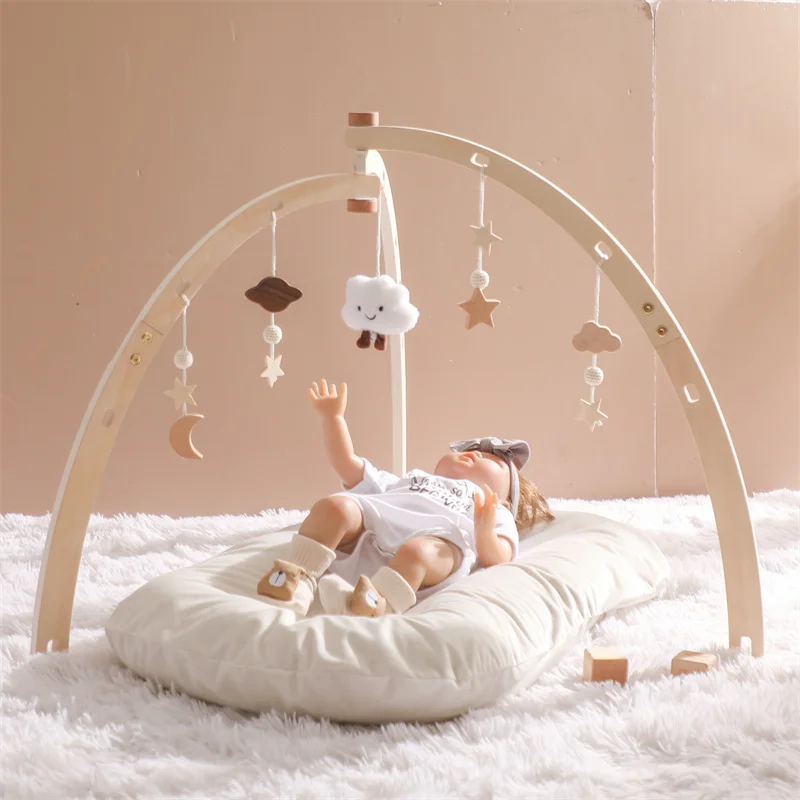 Baby Wooden Gym Frame Crochet Star Cloud Music Pendant Rattle Toys For Baby Gym Activity Montessori Toys For Newborn Birth Gift