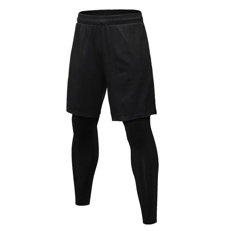Men's Tight Pants Fake Two-piece Fitness Sports Running Training  Casual Elastic Quick-drying Pants