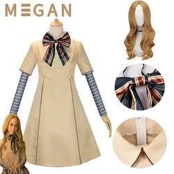 M3gan Cosplay Dress Women Dress Movies Megan Cosplay Costume Dress Socks Bowknot M3GAN Wig Adult Halloween Costumes for Women