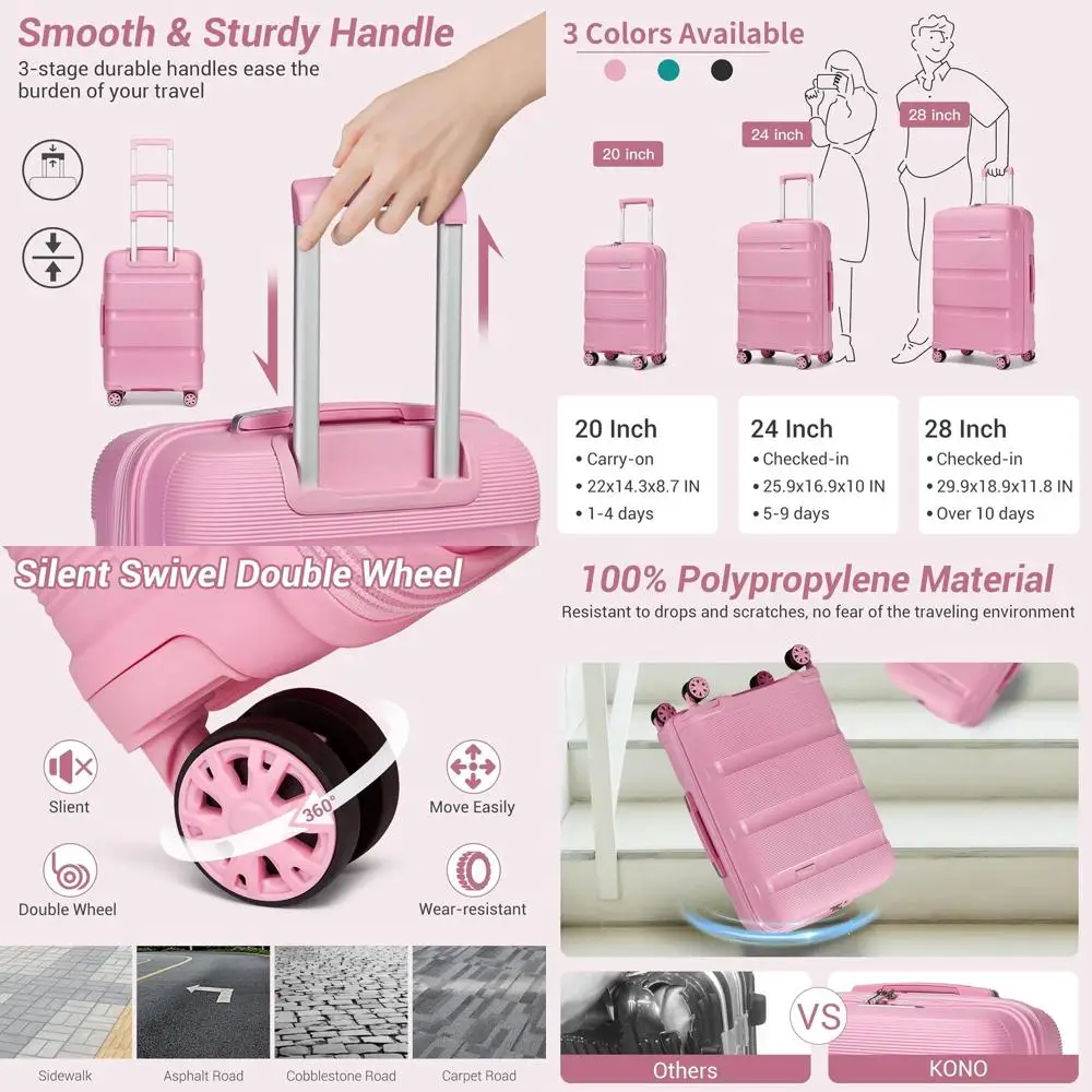 

24 Inch Medium Hard Shell Travel Suitcase with 4 Spinner Wheels, TSA Lock, Pink