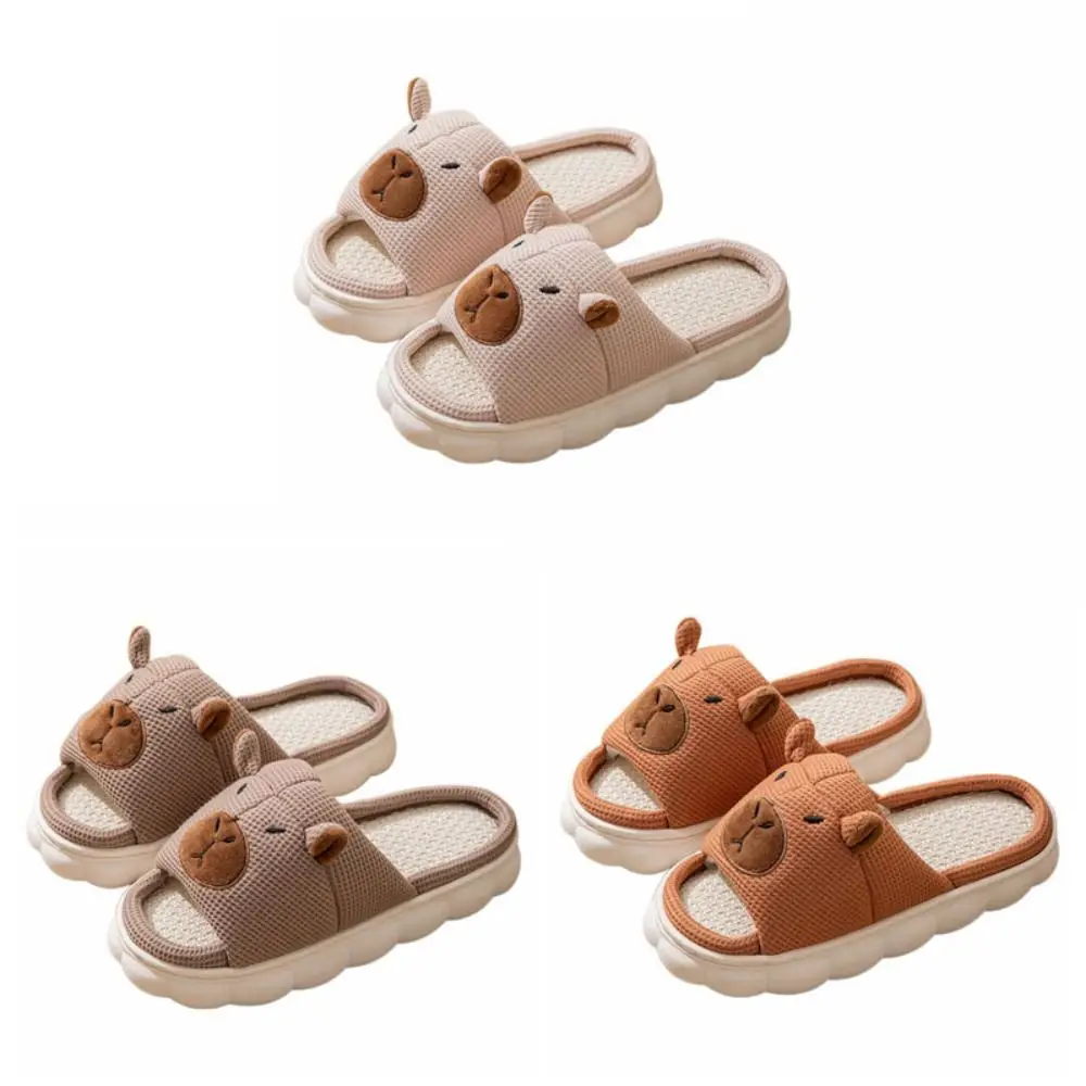 Soft Warm Capybara Slippers Cartoon Home Wear Shoes Capybara Linen Slippers Silent Thick Sole Winter Capybara Slides Girls