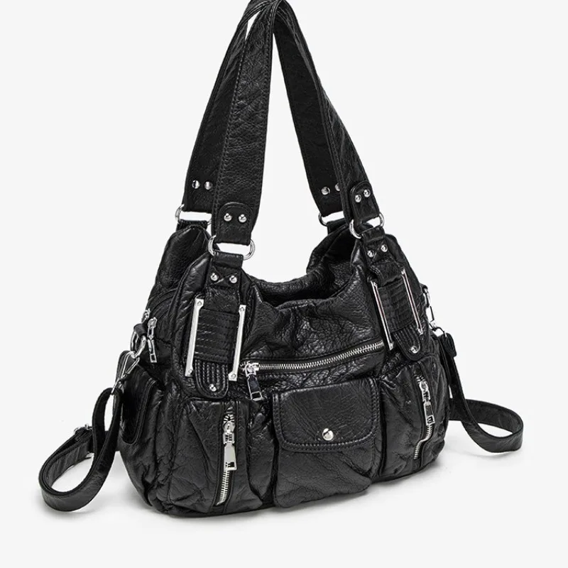 Women's Fashion Y2K Hot Girl Motorcycle Bag Old Lychee Pattern Multi-Pocket Shoulder Crossbody Bag