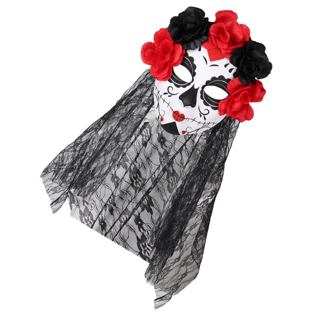 Dia mexicano máscara morta festa cosplay flor halloween rosa véu chique senhorita