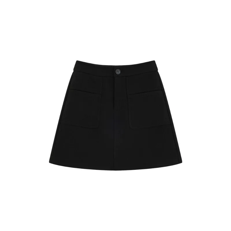 Female Elegant Slim Wool-Like Skirt Women High Waist Mini Skirt Black Warm Short Skirt for Retro Winter Chic Casual Outfit Style