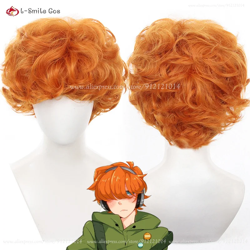 Majtki i pończochy Anime z paskiem na ramiączkach Burifu peruka do Cosplay 30cm krótkie pomarańczowe włosy odporne na ciepło peruka syntetyczna +