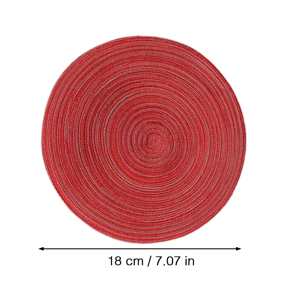 Round Cotton Linen Woven Placemat Red S Heat Insulated Non-Slip Table Mat Dining Kitchen Western Food Pad Woven Placemat