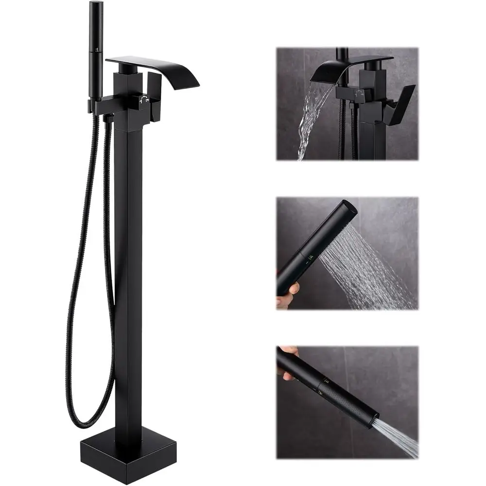 

Freestanding Bathtub Faucet, Floor Mount Tub Filler Shower Faucets with Handheld Sprayer, Matte Black