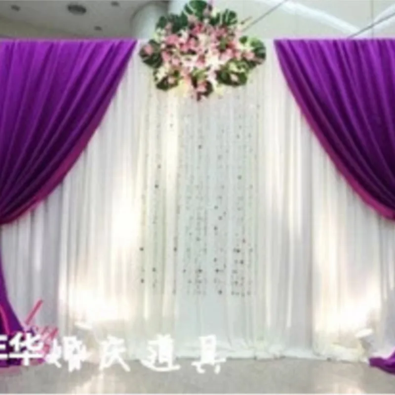 3*4m Wedding Ice Silk Wedding Backdrop Stage curtain with swag puple with sequin