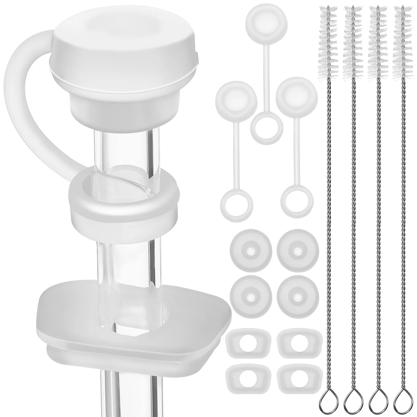 

12Pcs Silicone Spill Stopper Set Leakproof Cup Cap Square Round Straw Cover Brush Dishwasher Safe for Cup