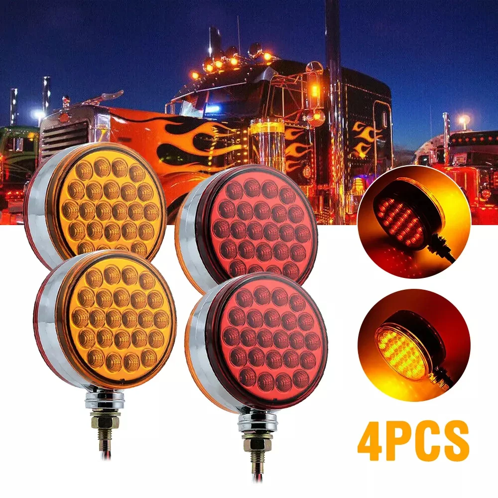 

4PCS прицепная лампа 48LED Амбер красный круглый двухсторонний светодиодный фонарь задний тормозной рулевой сигнал освещение грузовика