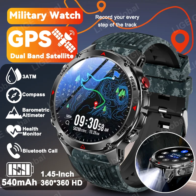 

LIGE New Professional GPS Sports Smart Watch Outdoor RIDE Run GPS Tracker Watches Compass Altimeter 3ATM BT Call Bracelet Men