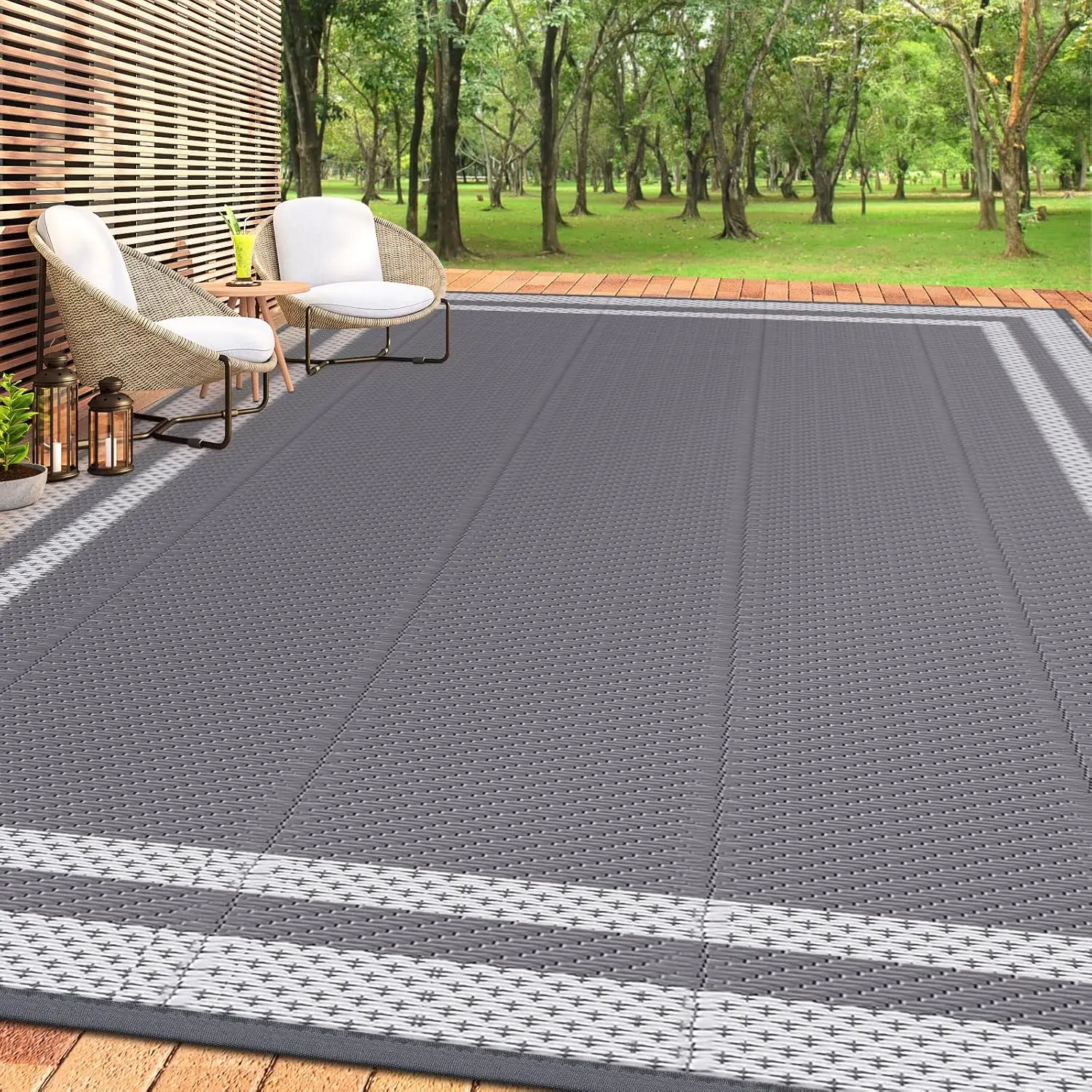 

Reversible Waterproof Outdoor Rug for Patio, Camping, 8'x10' White/Gray